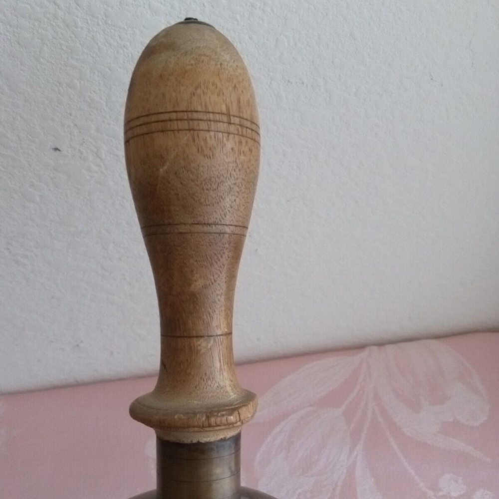 Vintage Wood and Brass School House Bell Large Farmhouse Desk 10 1/4" - Picture 8 of 8